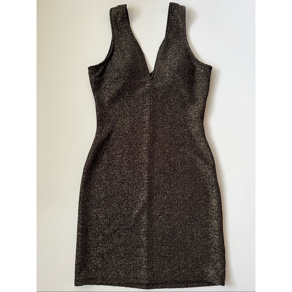 Fashion Magazine Black and Gold Mixed Sleeveless Mini Dress